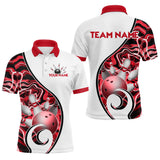 Maxcorners Custom Bowling Team Polo Shirts for Men - Personalized Abstract Bowling Jersey | Red LM0611