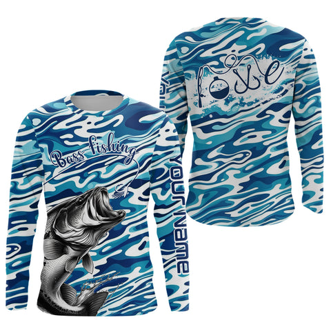 Maxcorners Bass Fishing Love Water Camouflage Customize Shirts For Men And Women Personalized Fishing Gift | Blue LM2408