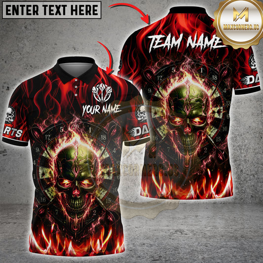 Maxcorners Darts Flaming Skull And Dartboard Red Fire Multicolor Customized Name, Team Name 3D Shirts