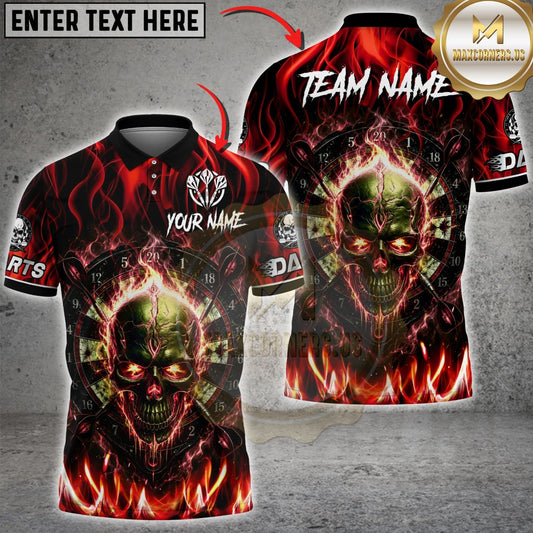 Maxcorners Darts Flaming Skull And Dartboard Red Fire Multicolor Customized Name, Team Name 3D Shirts