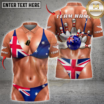 Maxcorners Bowling Australia Flag Sexy Bikini Body Bowling Pins Personalized Name 3D Unisex Shirt