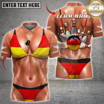 Maxcorners Bowling Germany Flag Sexy Bikini Body Bowling Pins Personalized Name 3D Unisex Shirt