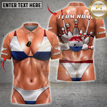 Maxcorners Bowling Netherlands Flag Sexy Bikini Body Bowling Pins Personalized Name 3D Unisex Shirt