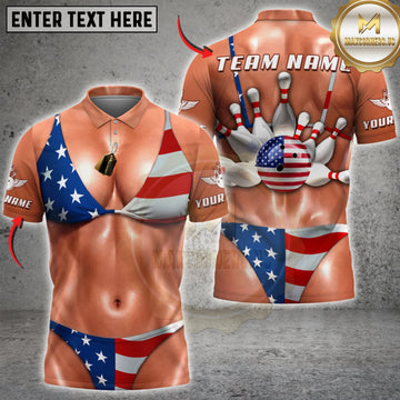 Maxcorners Bowling USA Flag Sexy Bikini Body Bowling Pins Personalized Name 3D Unisex Shirt