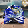 Maxcorners Fishing Blue Geometric Splash Personalized Name 3D Cap (12 Fish Species)