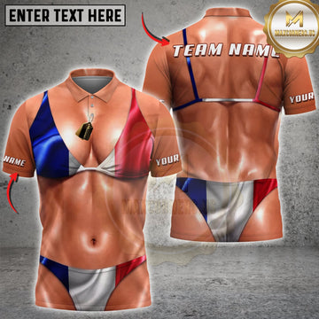 Maxcorners Funny France Flag Sexy Bikini Body Illusion Personalized Name 3D Unisex Shirt