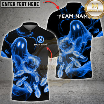 Maxcorners Bowling & Flaming Ghost Bowling Ball Strike Graphic Multicolor Customized Name, Team Name 3D Shirts