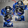 Maxcorners Bowling Spiked Monster Skull Bowling Ball Blue Splash Design Multicolor Customized Name, Team Name 3D Shirts 3