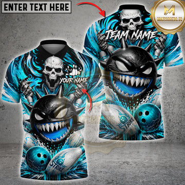 Maxcorners Bowling Spiked Monster Skull Bowling Ball Blue Splash Design Multicolor Customized Name, Team Name 3D Shirts 3