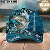 Maxcorners Jumping Fish & Blue Fish Scale Pattern Personalized Name 3D Cap