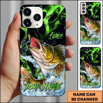 Maxcorners Fishing Green Splash Personalized Name 3D Phone Case