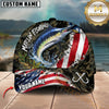 Maxcorners Fishing Camo Texture Stitched US Flag Fish Hooks Graphic Customized Name 3D Cap