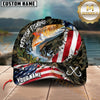 Maxcorners Fishing Camo Texture Stitched US Flag Fish Hooks Graphic Customized Name 3D Cap