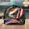 Maxcorners Fishing Camo Texture Stitched US Flag Fish Hooks Graphic Customized Name 3D Cap