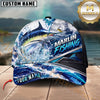 Maxcorners Fishing Ocean Boat Jumping Fish Water Splash Graphic Customized Name 3D Cap
