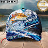 Maxcorners Fishing Ocean Boat Jumping Fish Water Splash Graphic Customized Name 3D Cap