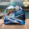 Maxcorners Fishing Ocean Boat Jumping Fish Water Splash Graphic Customized Name 3D Cap