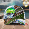 Maxcorners Fishing Jumping Fish Water Splash Reeds Heartbeat Line Graphic Artwork Customized Name 3D Cap
