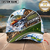 Maxcorners Fishing Jumping Fish Water Splash Reeds Heartbeat Line Graphic Artwork Customized Name 3D Cap