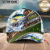 Maxcorners Fishing Jumping Fish Water Splash Reeds Heartbeat Line Graphic Artwork Customized Name 3D Cap