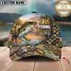 Maxcorners Fishing Bass Jumping, Sunset Nature Landscape Camo Pattern, Fishing Reel Heartbeat Line Customized Name 3D Cap