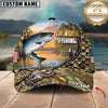 Maxcorners Fishing Bass Jumping, Sunset Nature Landscape Camo Pattern, Fishing Reel Heartbeat Line Customized Name 3D Cap