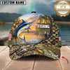 Maxcorners Fishing Bass Jumping, Sunset Nature Landscape Camo Pattern, Fishing Reel Heartbeat Line Customized Name 3D Cap
