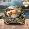 Maxcorners Fishing Bass Jumping, Sunset Nature Landscape Camo Pattern, Fishing Reel Heartbeat Line Customized Name 3D Cap
