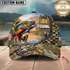 Maxcorners Fishing Bass Jumping, Sunset Nature Landscape Camo Pattern, Fishing Reel Heartbeat Line Customized Name 3D Cap