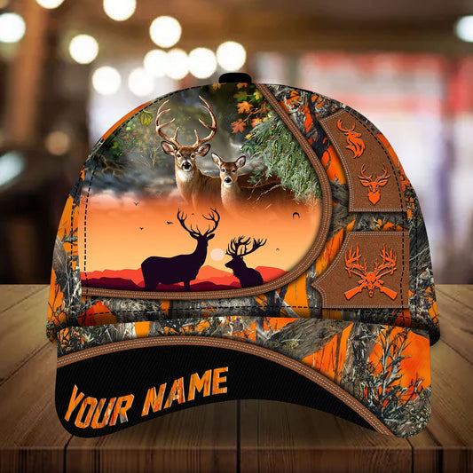 Maxcorners Flag Couple Deer Hunting Art Line Pattern Personalized Hats 3D Multicolored