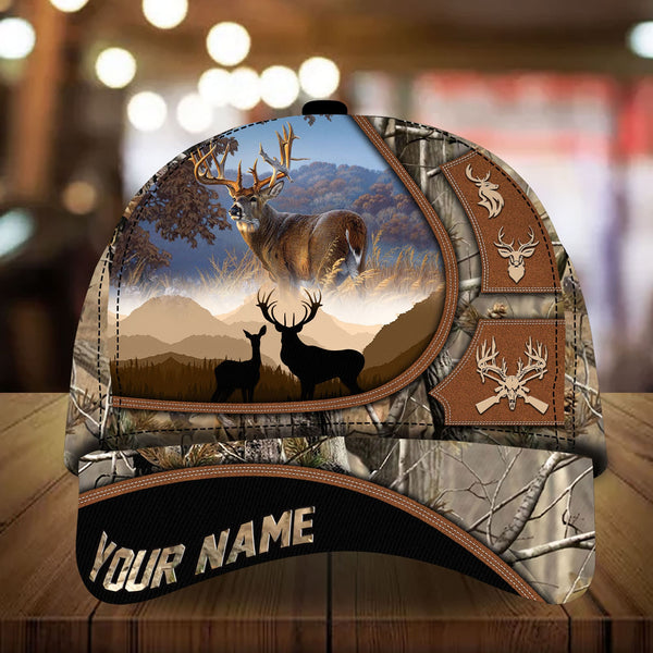 Maxcorners Flag Deer Hunting Art Leather Pattern Personalized Hats 3D Multicolored