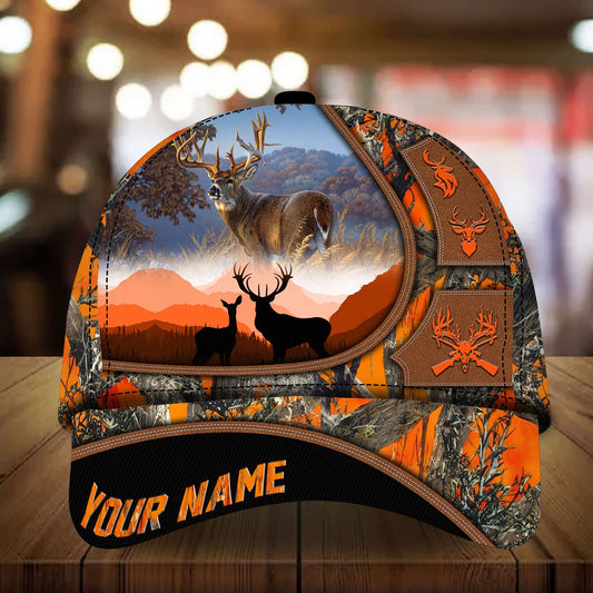 Maxcorners Flag Deer Hunting Art Leather Pattern Personalized Hats 3D Multicolored