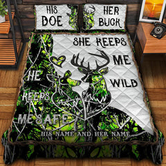 Maxcorners Personalized Name Couple Deer Hunting Quilt Bedding Set (Multi Color Options)