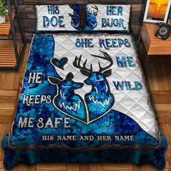 Maxcorners Personalized Name Couple Deer Hunting Quilt Bedding Set (Multi Color Options)