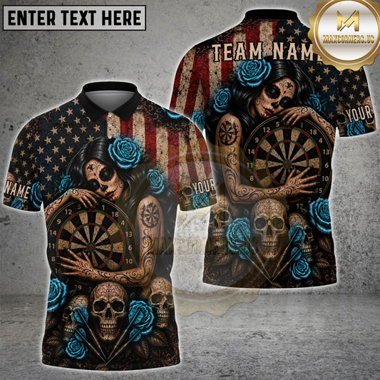 Maxcorners Darts Gothic Skull And Floral Motif Multicolor Customized Name, Team Name 3D Shirts