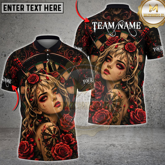 Maxcorners Darts Gothic Portrait And Rose Bloom Illustration Multicolor Customized Name, Team Name 3D Shirts