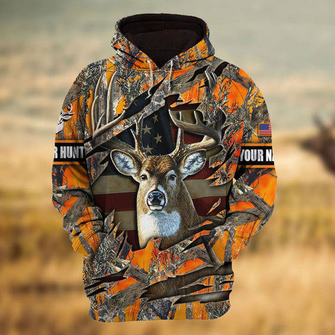 Maxcorners Custom Name US Flag Premium Loralle Cracked Deer Hunting 3D All Over Printed Clothes