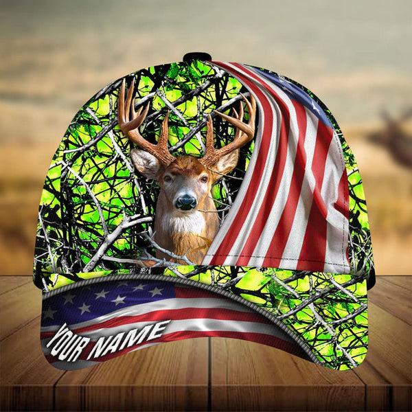 Maxcorners Premium Loralle US Flag Deer Hunting Camo Pattern 3D Multicolor Personalized Cap