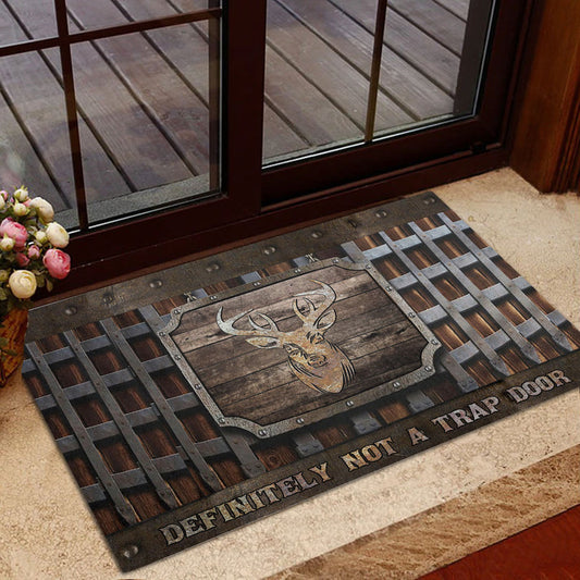 Maxcorners Hunting Rubber Doormat, Deer Hunting definitely not a trap door Metal Hatch Pattern Welcome Doormat, Indoor Outdoor Door Mat, Home Decor