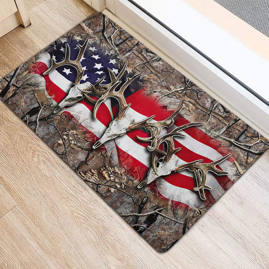 Maxcorners Hunting Rubber Doormat, Hunting Deer Skull Deer American Welcome Doormat, Indoor Outdoor Door Mat, Home Decor LM1611