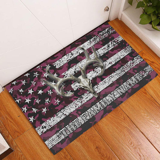 Maxcorners Personalized Hunting Rubber Doormat, Deer Hunting Skull Pink Camo Camouflage Welcome Doormat, Custom Name Indoor Outdoor Door Mat, Home Decor