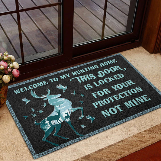 Maxcorners Hunting Rubber Doormat, Hunting Hunter Welcome To My Hunter Home Welcome Doormat, Indoor Outdoor Door Mat, Home Decor LM1611