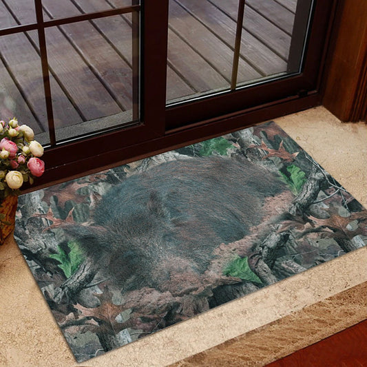 Maxcorners Hunting Rubber Doormat, Hunting Boar Hunts And Hog Camo Pattern Welcome Doormat, Indoor Outdoor Door Mat, Home Decor LM1611