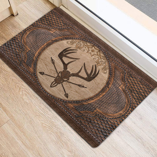 Maxcorners Hunting Rubber Doormat, Deer Hunting Hunter Sculpture Wood Pattern Welcome Doormat, Indoor Outdoor Door Mat, Home Decor LM1611