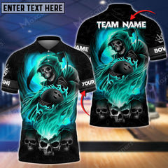 Max Corner Bowling and Pins Reaper Fire Pattern Multicolored Bowling jerseys Custom Name And Team 3D Polo Shirt