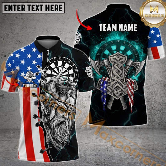 Maxcorners Darts Viking American Flag Pattern Dartboard Multicolor Options Personalized Name, Team Name 3D Polo Shirt (4 Colors)