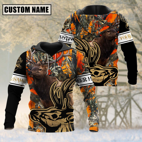 Maxcorners Custom Name Orange Camouflage Elk Hunting Shirt 3D All Over Printed Clothes