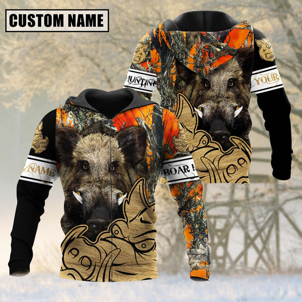 Maxcorners Custom Name Orange Camouflage Boar Hunting Shirt 3D All Over Printed Clothes