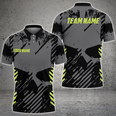 Darts Grey Skull Grunge Style Custom Men Darts Polo Shirts For Matt