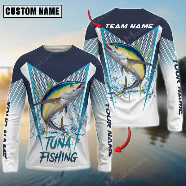 Maxcorners Tuna Fishing Blue Water Pro Sport Jersey Personalized Name, Team Name Long Sleeve Shirt